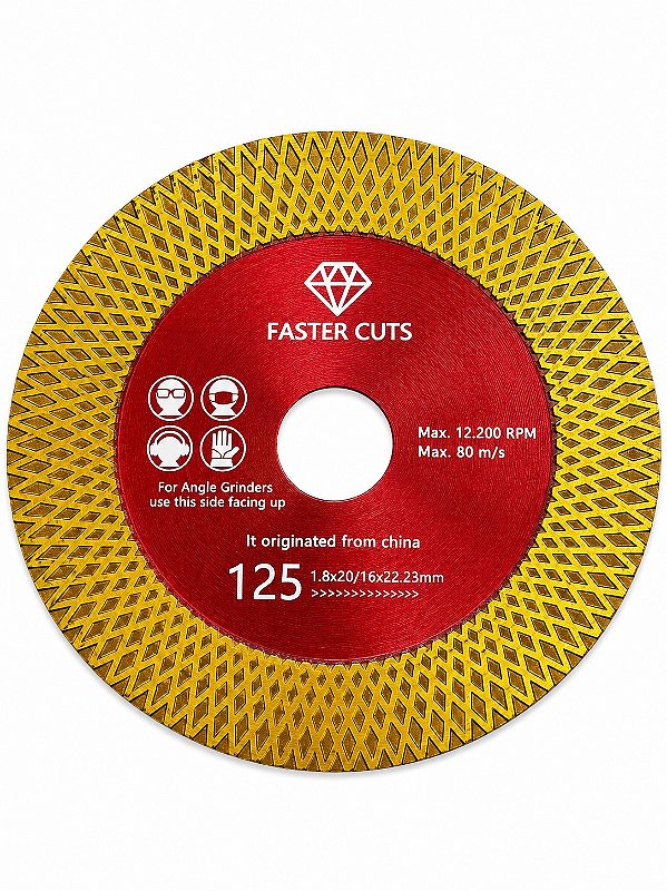 DISCO DE CORTE DIAMANTADO FASTER CUTS VERMELHO PARA PORCELANATO 125X20X22.23MM