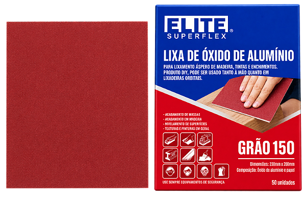 FOLHA DE LIXA OXIDO DE ALUMINIO 230X280MM PARA ACAMENTO EM MASSAS E MADEIRA