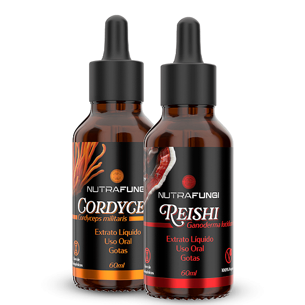 Extrato de Cogumelo Reishi e Cordyceps. 60 mL Cada.
