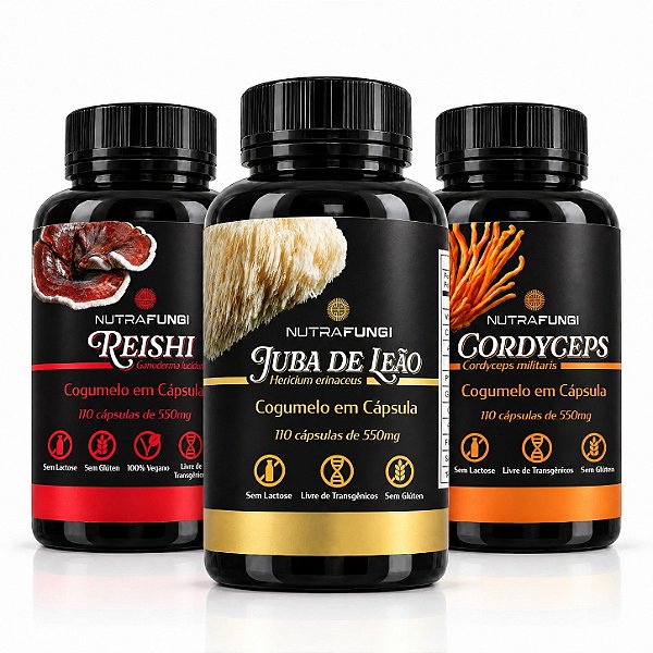 Kit Juba de Leão, Reishi e Cordyceps em Cápsula