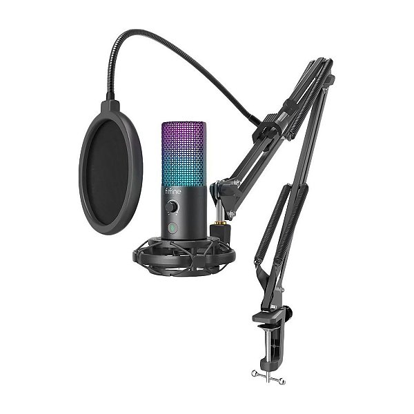 Microfone Condensador Fifine USB T669-PRO 3 com Kit Streamer RGB Preto