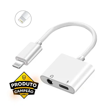 Adaptador para iPhone Lightning Macho para Lightning Fêmea + P2 3.5mm Fêmea