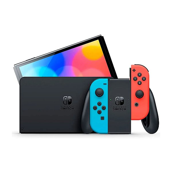 Console Nintendo Switch 64GB Oled Azul e Vermelho + Jogos Digitais + Cartão de Memoria 256GB Seminovo