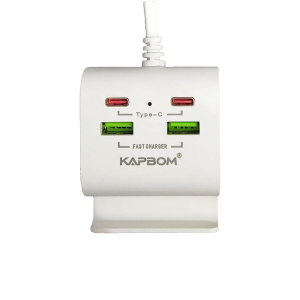 Fonte USB 2x USB-C Com Suporte para Celular Kapbom KA-7151 Branco