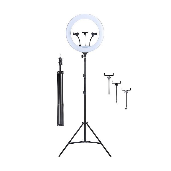 Iluminador Ring Light LED com Controle Remoto e Suporte para Celular 18'' + Tripé 2.1m Oberon OR-PL18