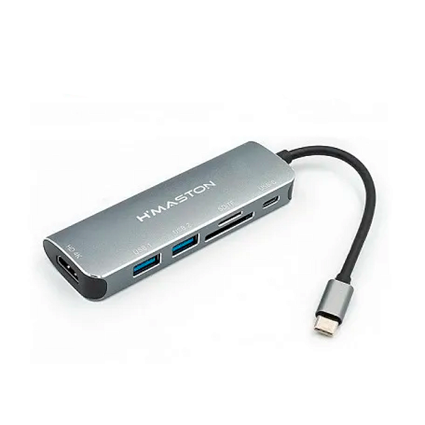 Hub USB-C H'Maston ZHQ-02 3x USB-A 3.0 / USB-C / Leitor de Cartão SD/TF