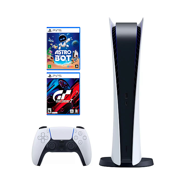 Console PS5 Slim Digital 825GB + Jogo Astro Bot + Jogo Gran Turismo 7