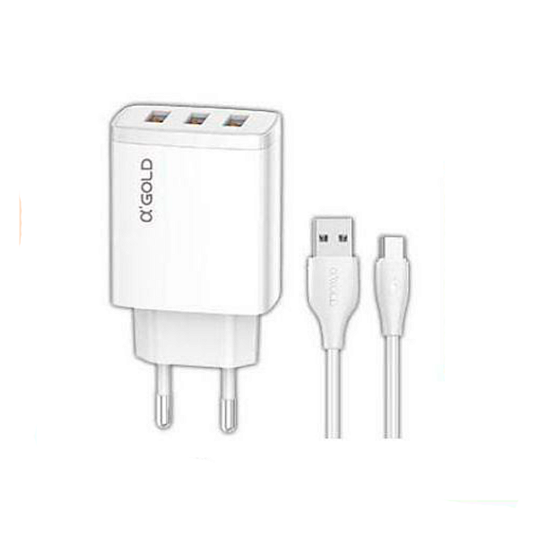 Fonte Celular 3x + Cabo USB-A para V8 a'GOLD CA36-1 5.1A