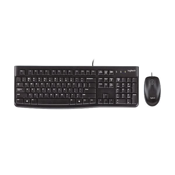 Kit 2 em 1 Teclado + Mouse Logitech c/ fio MK120 Preto