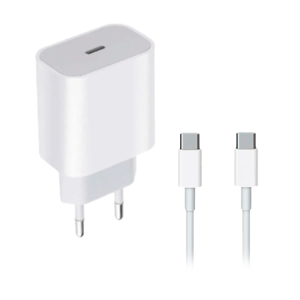 Fonte Celular USB-C 30W H'maston + Cabo USB-C para USB-C iPhone Branco
