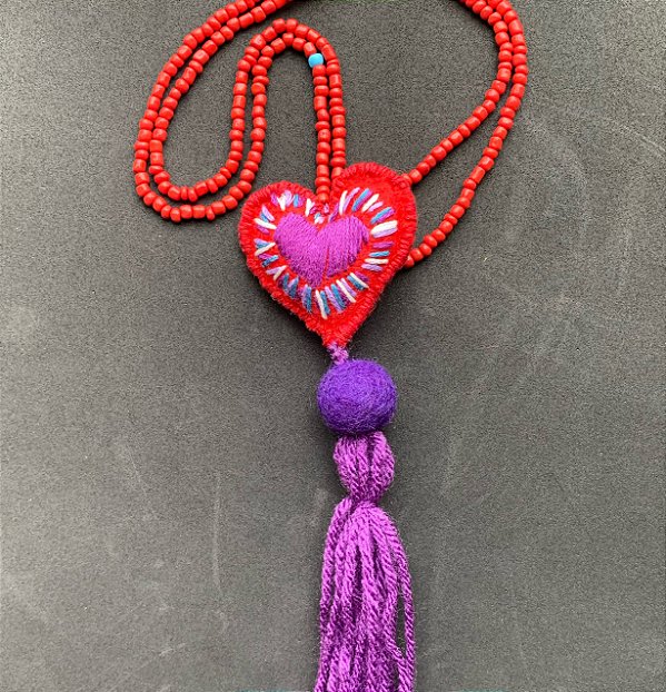 Colar Heart Boho Colorful Purple