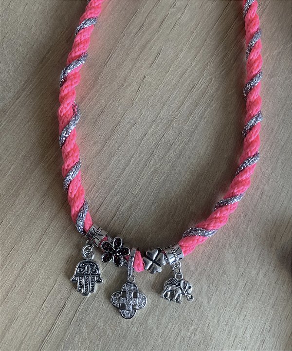 Colar cordão verão neon pink