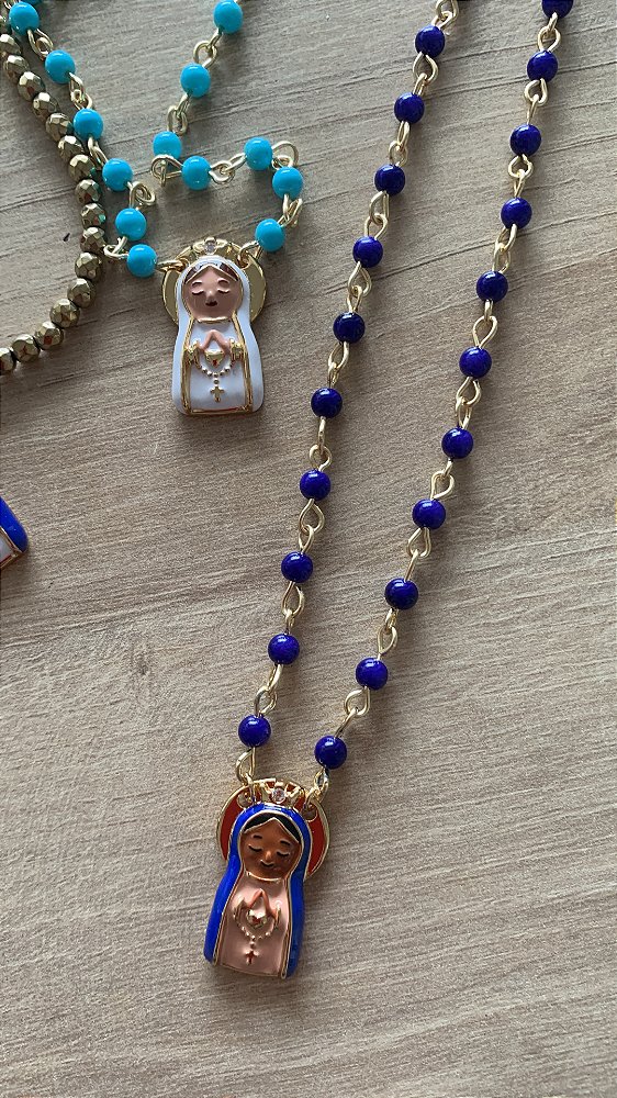 Colar Nossa Senhora Aparecida murano azul