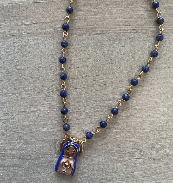 Colar Nossa Senhora Aparecida murano azul