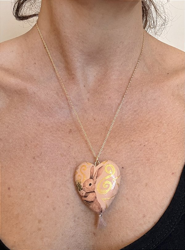 Colar Coração Coelho vintage