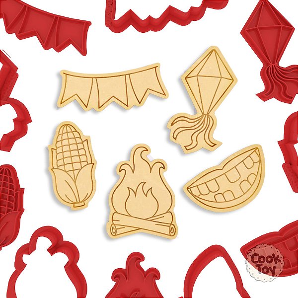 Kit Festa Junina | Cortadores + Carimbos de Biscoitos 6 cm