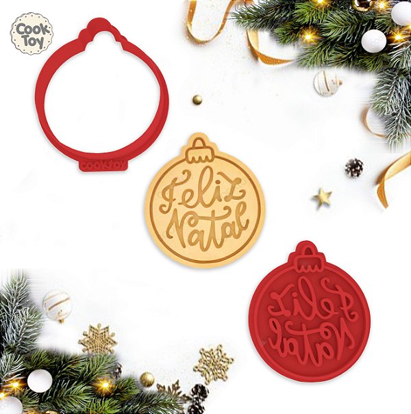 Bola Feliz Natal | Cortador e Carimbo de Biscoito | 5,5 cm