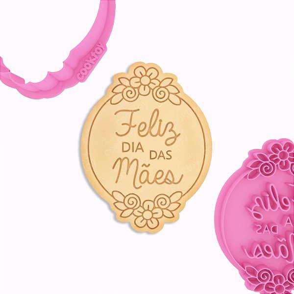 Placa Oval Feliz dia das Mães | Cortador + Carimbo