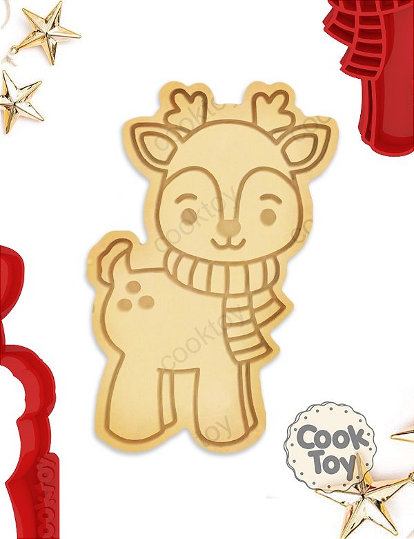 Rena | Cortador e Carimbo de Biscoito | Tamanho Grande 8 cm