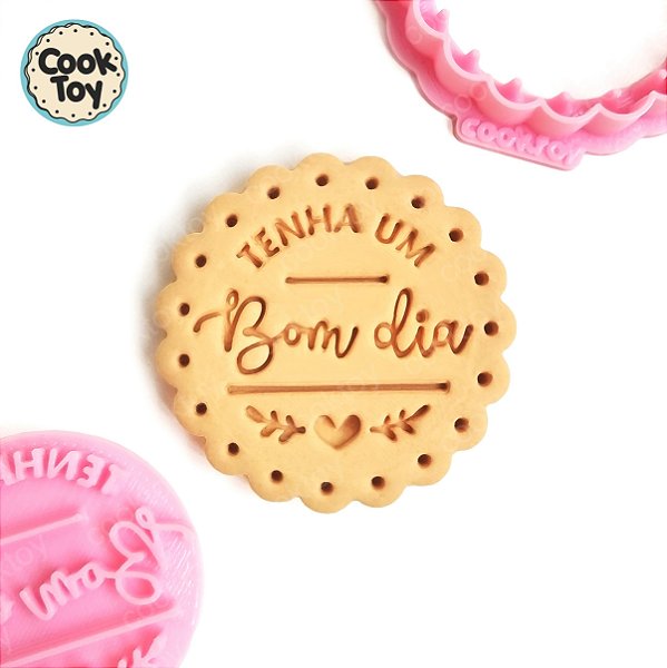 Tenha um Bom Dia | Cortador + Carimbo de biscoito | 5 cm