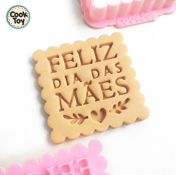 Feliz dia das Mães Escalope Quadrado | Cortador + Carimbo de biscoito