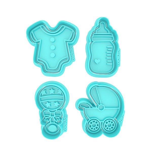 KIT CHÁ DE BEBÊ | Cortadores + Carimbos para Biscoito
