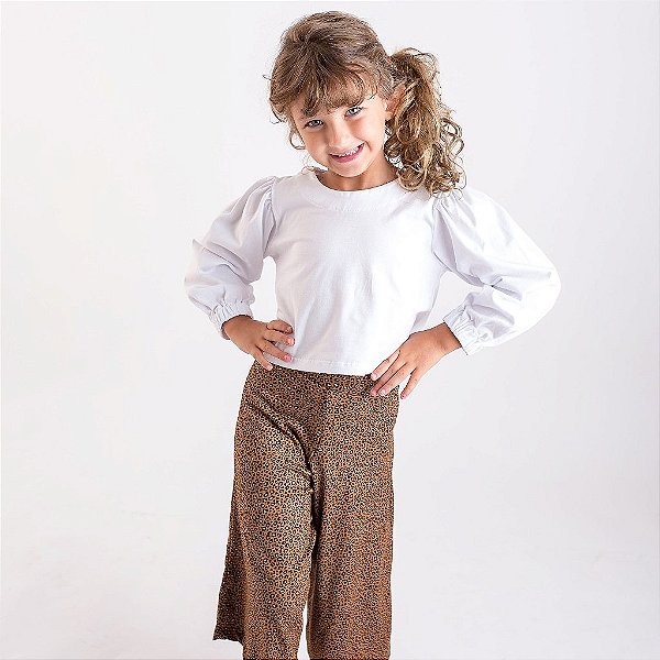 Blusa Cropped Infantil Menina Manga Longa Bufante Branco