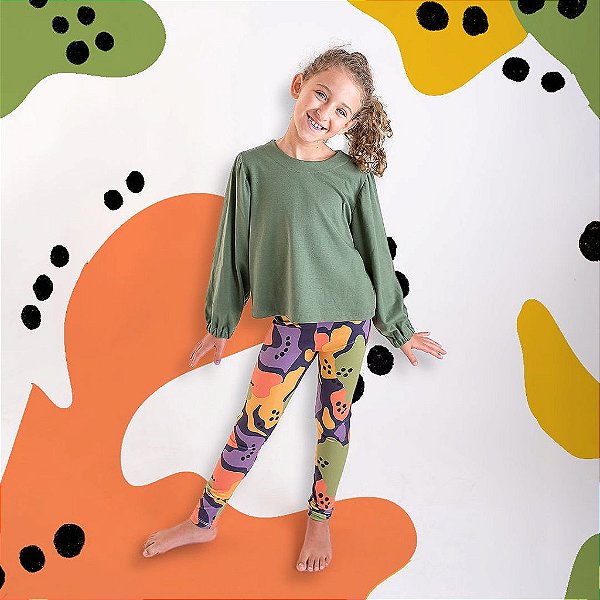 Legging Infantil Menina Suplex Estampada Aquarela