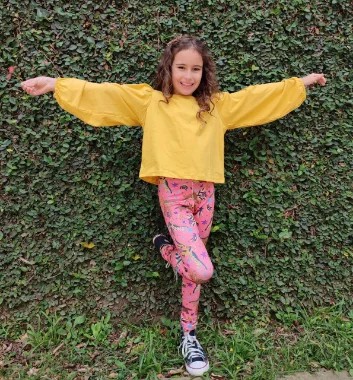 Blusa Cropped Infantil Menina Moletom Manga Longa Bufante Mostarda