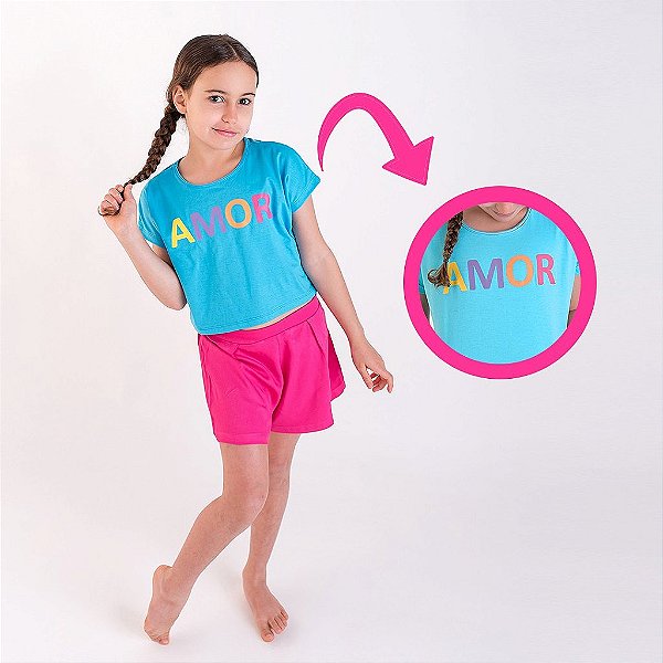 Blusa Cropped Infantil Menina Algodão Thiffani Silk Amor