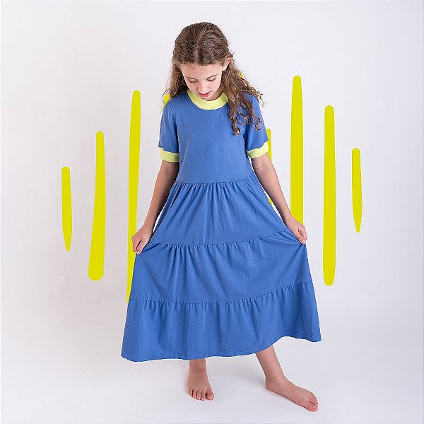 Vestido Infantil Azul Carbono