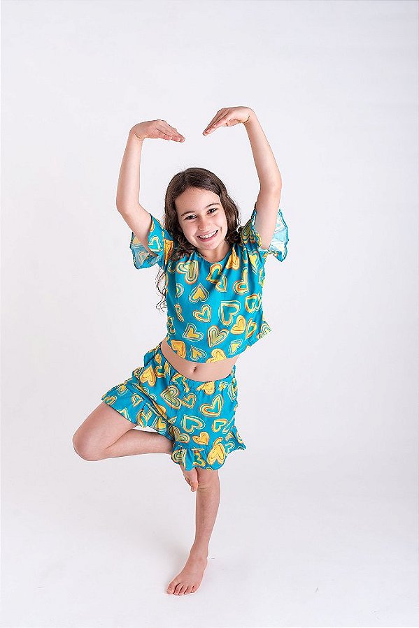 Short Infantil Menina Estampado Coração