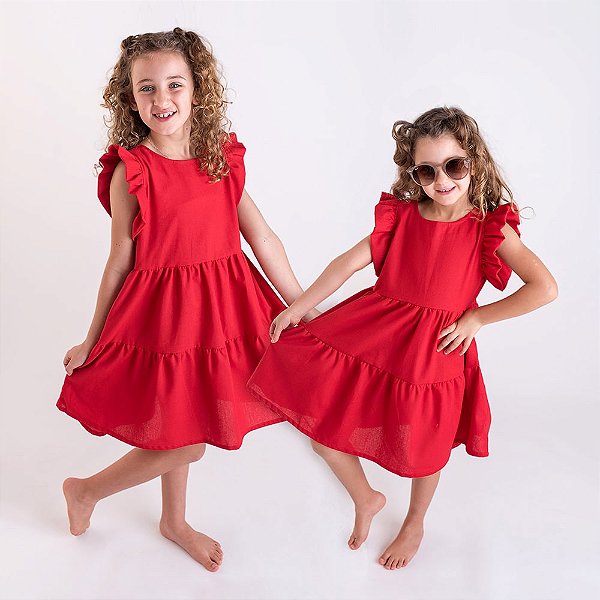 Vestido Infantil Linho Vermelho
