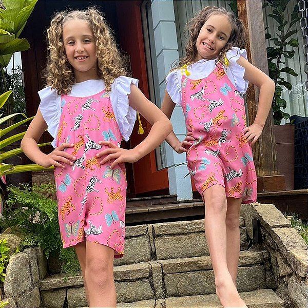 Jardineira Infantil Menina Estampada Bicharada