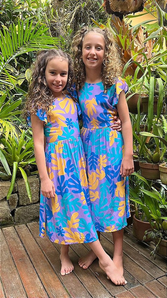 Vestido Infantil Estampado Folhagens