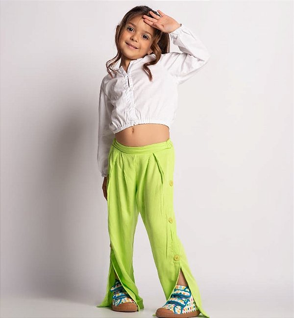 Calça Infantil Feminina Fenda Verde Limão