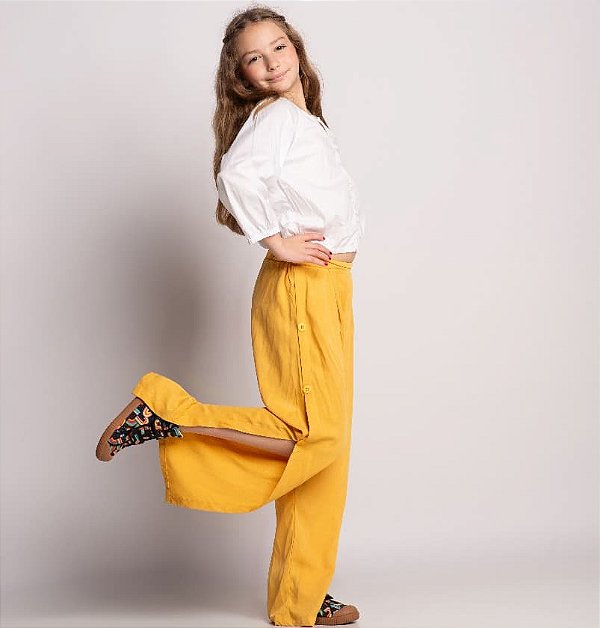 Calça Infantil Menina Fenda Amarelo Mel