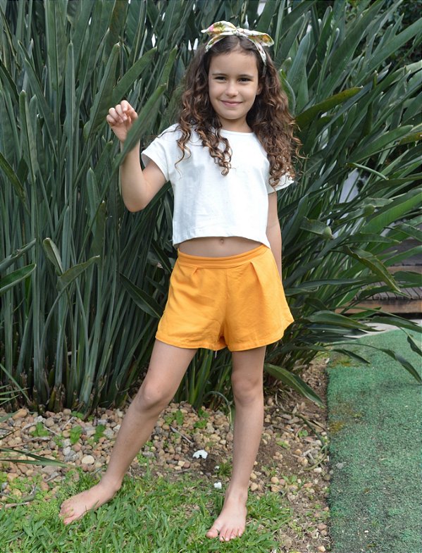 Short Infantil Feminino Pregas Laranja