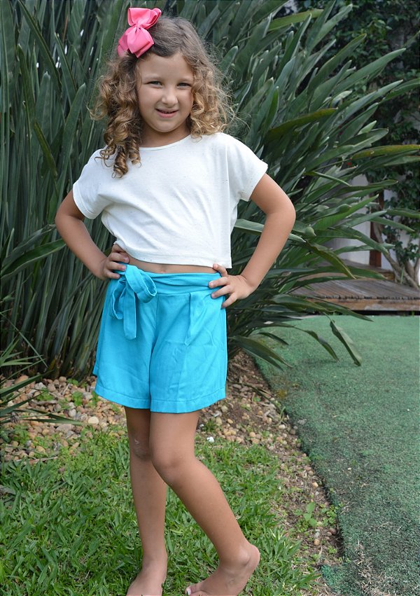 Short Infantil Feminino Amarrção Azul