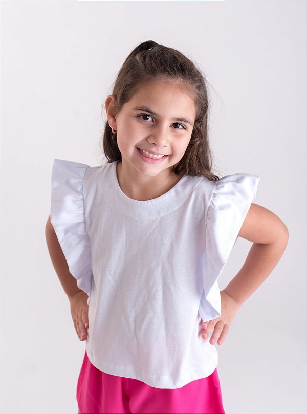 Blusa Infantil Menina Babado Branca
