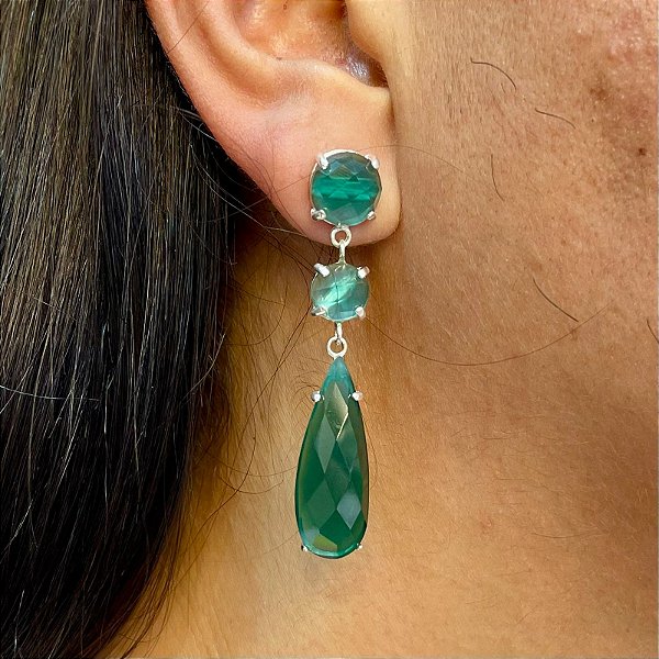 Brinco De Prata Com Zircônia verde