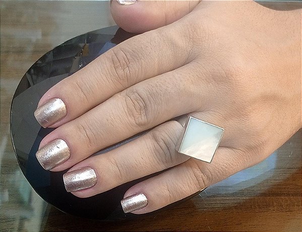 Anel De Prata Com Madre Pérola Regulável