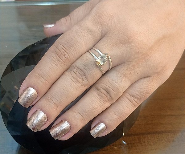 Anel De Prata Com Berilo Gota Regulável