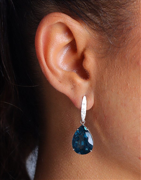 Brinco De Prata Com Topázio Azul London2