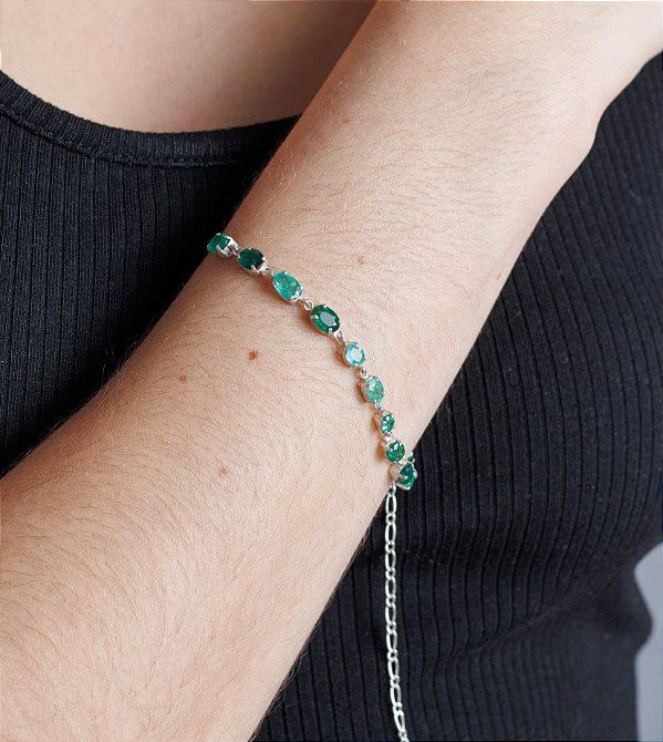 Pulseira De Prata Com Esmeralda