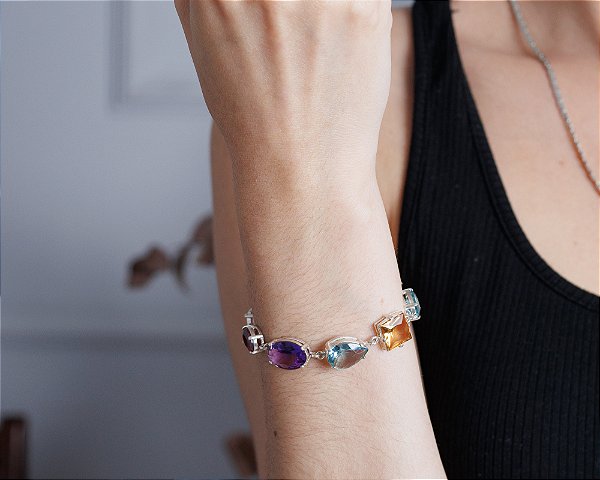 Pulseira De Prata Com Pedras diversas