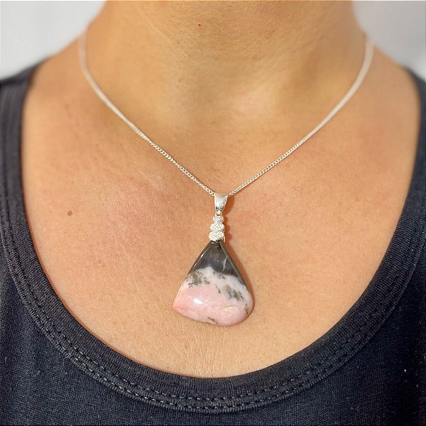 Colar De Prata Com Opala rosa Natural