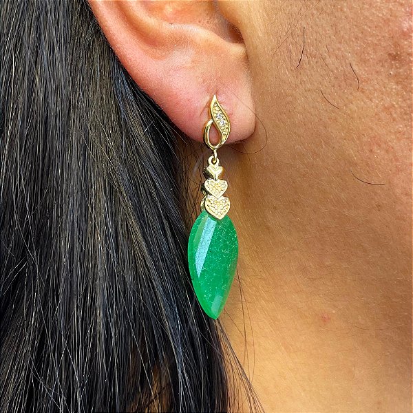Brinco Banhado a ouro 18k de Frizita Verde Jade 07.