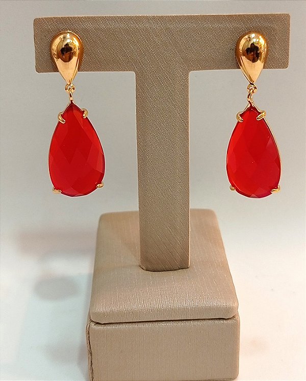 Brinco Banhado a ouro 18k de Zircônia Vermelha clara 019.