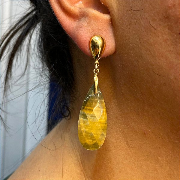 Brinco Banhado a ouro 18k de Olho de Tigre 023.